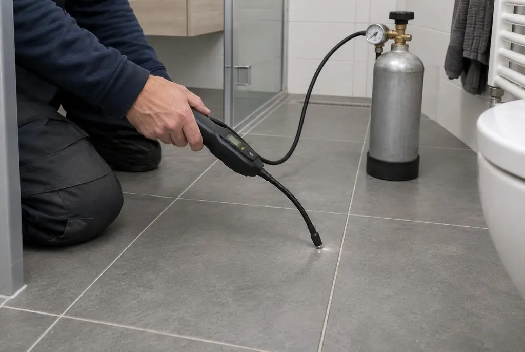 Lekdetectie Kesteren – technicus spoort met tracergas een lekkage op in de vloer